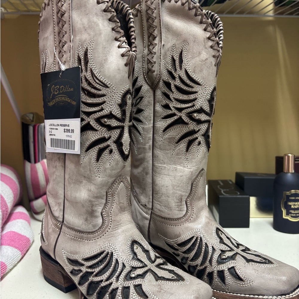 Dolan Gray and Black Heeled Boots with Western Flair